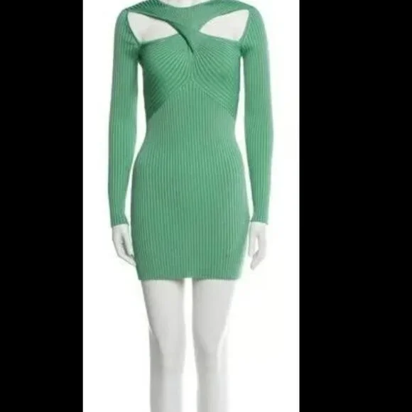 Self Portrait Green Ribbed Knit Cut Out Mini Dress Sea Green Size S -  bibarnabloc.cat